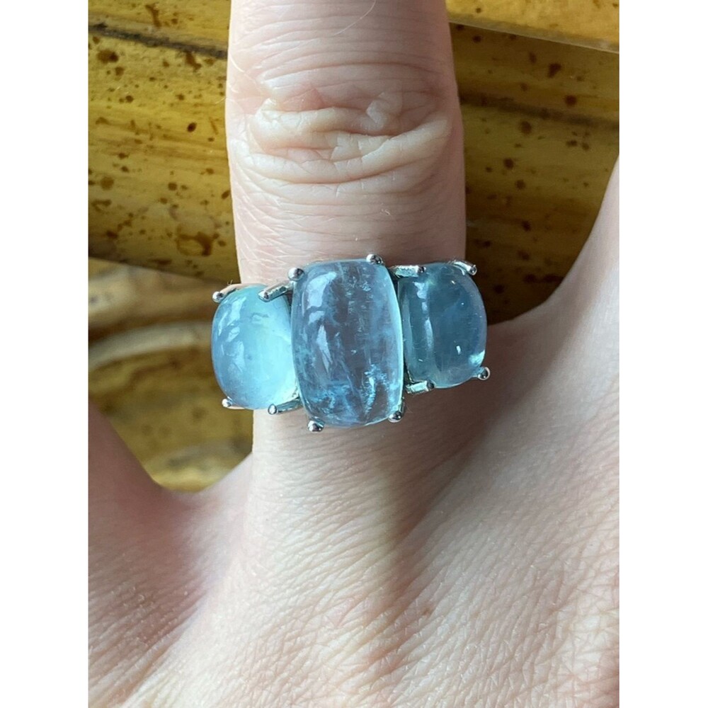 Genuine Aquamarine Sterling Silver Ring Size 6